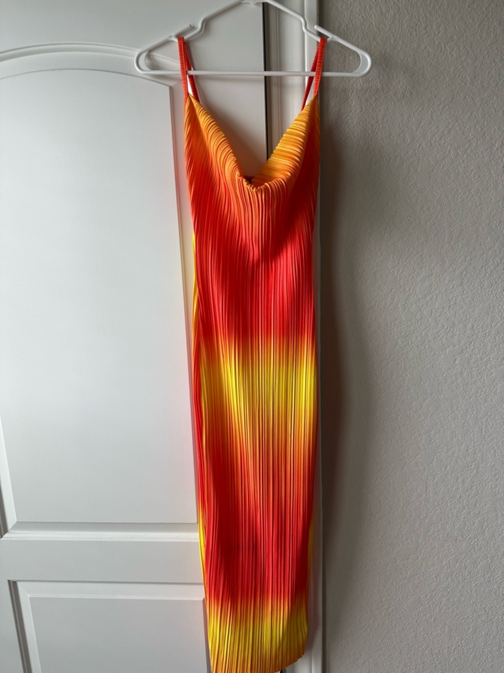 Nasty Gal Red and Yellow Ombre Pleated Midi Dress